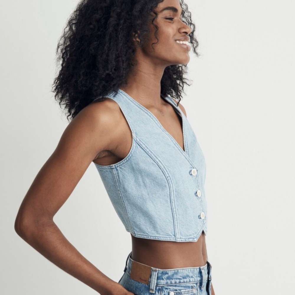 Cotton-Hemp Denim Katrina Crop Vest Top - Picture 13 of 14